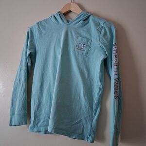 Vineyard Vines Kids Light Blue Hoodie Long Sleeve Tee with Pink Logo